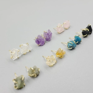 Selection of four-claw natural stone stud earrings in multiple vibrant colors