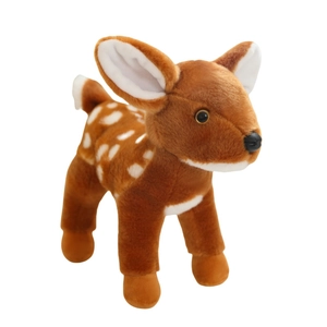 Standing spotted sika deer plush toy in brown soft fabric for kids room decor