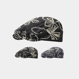 Vintage Floral Embroidered Denim Ivy Cap With Sequins Fashion Cotton Sun Protection Flat Cap For Women