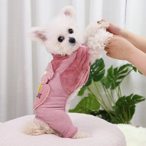 Mono cálido rosa para perro con pantalón de pana y bordado Love decorativo