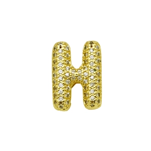 Close-up of golden balloon style letter H pendant with shimmering pavé crystal setting