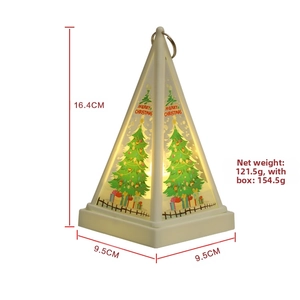 Detailed dimension chart for Christmas pyramid lantern with height and weight specs