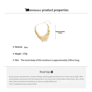 Macro view of gold metal geometric fringe waist chain with iron material specifications