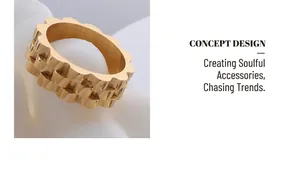 Detailed view of wide 18k gold plated titanium steel ring with double-layered petal edges
