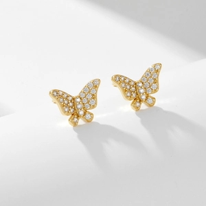 Boucles d'Oreilles Clous Papillon en Argent Sterling S925 Exquises Boucles d'Oreilles Papillon en Strass Pave pour Femme Bijoux