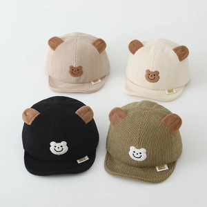 Casquette De Baseball En Velours Côtelé Pour Enfants Avec Oreilles D'Ours Brodée Bord Souple Chapeau Bébé Coupe-Vent Chaud