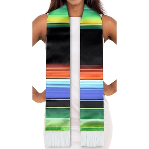 Mexican Serape Graduation Stole Rainbow Striped Satin Sash With Tassel For University High School Graduation Party Honor Gift