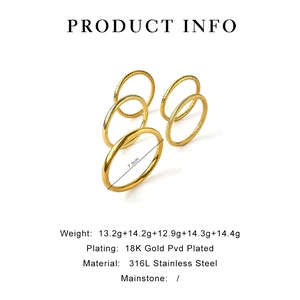 Detailed info for 18K Gold PVD plated stainless steel ring set with product specifications