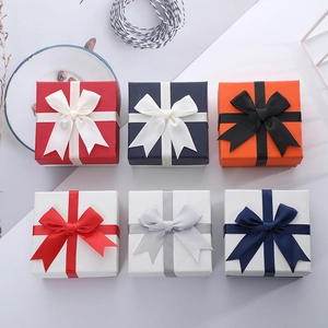 Jewelry Box Square Gift Packaging Cardboard Case With Ribbon Bowknot And Sponge Liner For Rings Earrings Necklaces