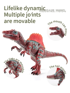Detailed view of Spinosaurus toy with movable jaw, limbs and tail in lifelike textures