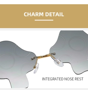 Macro detail of integrated silicone nose pads on mushroom-shaped rimless sunglasses