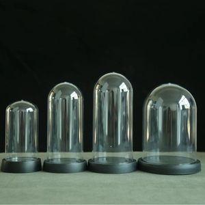Clear acrylic dome covers with black bases for preserved flowers and DIY crafts