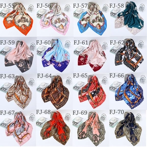 Collection of 16 floral and chain pattern 90cm satin square headscarves for women