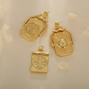 Copper Gold Plated Charms Religious St Benedict Medal Sun Moon Face Pendants DIY Jewelry Making Accessories Vintage