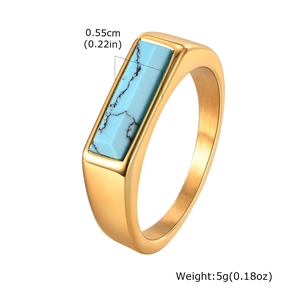 Detail view of gold hip hop ring with turquoise stone inlay, weighing 5g and 0.55cm wide