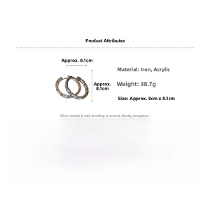Macro detail of large 8.1cm silver square crystal hoop earrings with size specifications