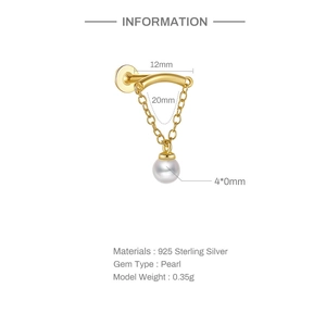 Detailed sizing chart for S925 sterling silver pearl tassel chain earring dimensions