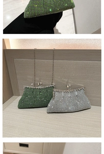 Close-up of luxury sparkling rhinestones and metal buckle on the evening clutch bag