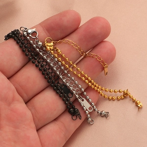 Polished 2.5mm stainless steel ball chains in black, silver, and gold with lobster clasp