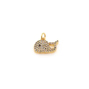 Sparkling gold whale pendant with micro-pave white cubic zirconia for DIY jewelry making