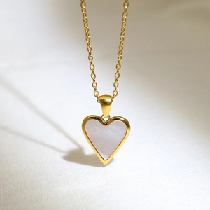 Heart Pendant Necklace Stainless Steel 18K Gold Plated Mother Of Artificial Pearl Shell Elegant Fashion Jewelry For Women