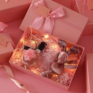 Pink Gift Box Paper Packaging With Ribbon Bow Decorative Tag For Anniversary Birthday Wedding Elegant Luxury