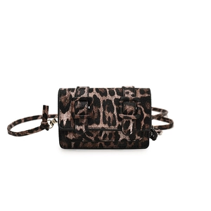 Chic leopard print mini square crossbody bag with adjustable strap on white background