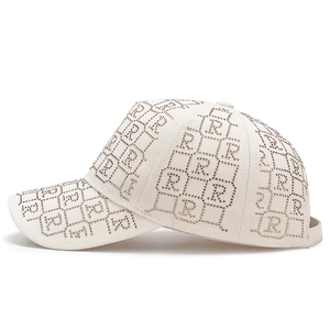 Baseball Cap Women Fashion Rhinestone R Letter Korean INS Style Hot Fix Crystal Peaked Cap Adjustable Cotton Sunshade Hat