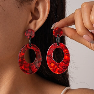 Vintage Acrylic Geometric Oval Hollow Drop Earrings With 925 Sterling Silver Earring Post Fashion Jewelry For Women