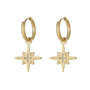 Luxurious gold starburst hoop earrings with sparkling crystals and a celestial design