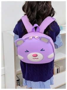 Purple cartoon animal backpack for toddlers showing ergonomic adjustable straps