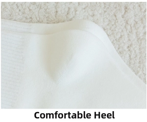 Close-up of the reinforced comfortable heel design on white cotton knit socks