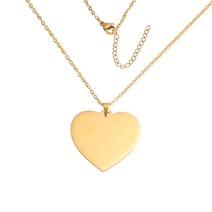 Polished gold heart pendant necklace with fine adjustable chain on a white background