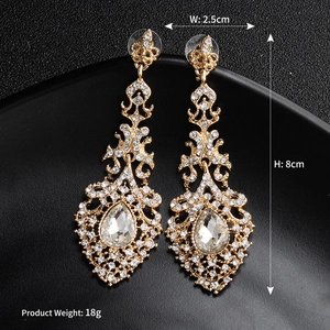 Detail of vintage rhinestone earrings with teardrop design on premium black background