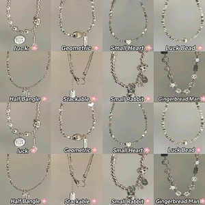 Silver Color Bracelet With Artificial Pearl Heart Star Bow Charms Elegant Adjustable Fashion Jewelry For Women Girls