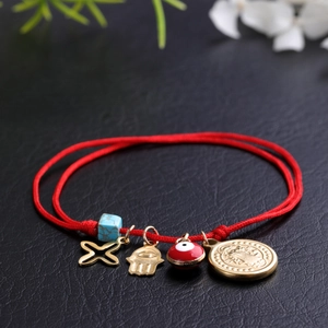 Handmade Woven Rope Bracelet With Alloy Hamsa Evil Eye Cross Saint Benedict Medal Charms Protection Luck Unisex