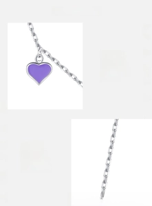 Detail of purple heart pendant and handmade S925 sterling silver chain craftsmanship