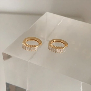 Minimalist 925 sterling silver hoop earrings with rectangular cubic zirconia stones