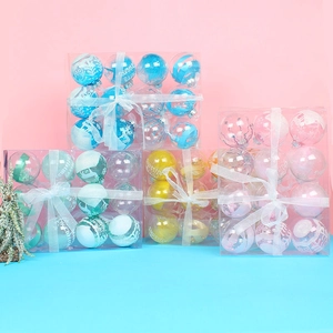 Christmas Ball Ornaments Transparent PET Plastic Hanging Baubles Feather Ribbon Fillings Holiday Party Decoration