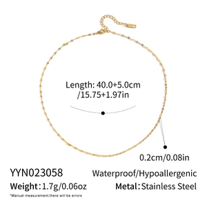 Detailed size chart for the gold minimalist chain necklace in stainless steel