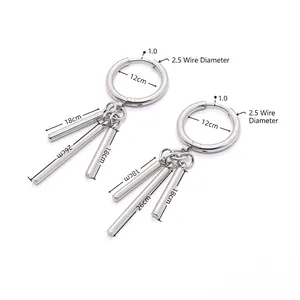 Titanium steel hoop earrings featuring three cylindrical pendants in a punk industrial style