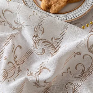 French style white linen tablecloth with hollow pattern for elegant dining table decor