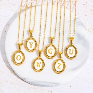 Initial Pendant Necklace Stainless Steel 18K Gold Plated Oval Enamel Capital Letter Jewelry For Women Elegant