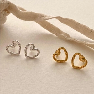 Minimalist Irregular Melt Texture Hollow Heart Stud Earrings 925 Sterling Silver 18K Gold Plated Elegant Women