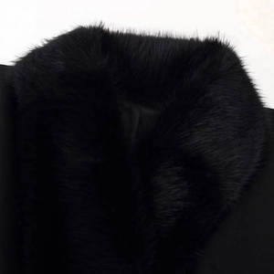 Damen-Lange Mantel mit schwarzem Kunstpelzkragen und weicher Wildleder-Optik für Winter