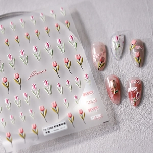 5D Geprägte Nagelkunst Aufkleber Tulpenblume PET Selbstklebend 3D Textur DIY Maniküre Dekoration