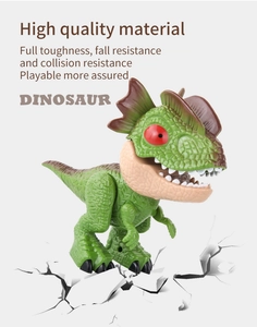 Detail of green dinosaur stationery featuring flexible joints and durable plastic material