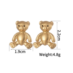 Golden teddy bear earrings with texture showing size 2.2x1.9cm and 4.8g weight