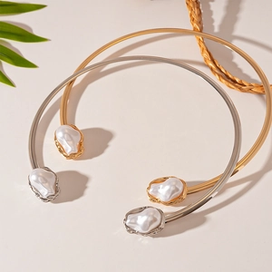Women Open Choker Necklace Alloy Metallic Geometric C Shape Faux Artificial Baroque Pearl Minimalist Vintage Elegant Commuter Jewelry