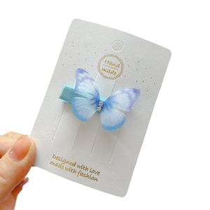 Handmade gradient blue butterfly hair clip with rhinestones for girls' summer accessories